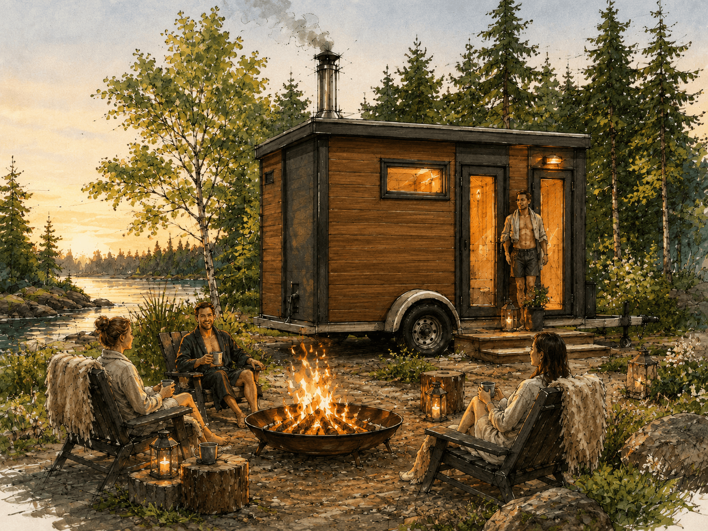 Guests enjoying the Suomi mobile sauna as a premium property experience